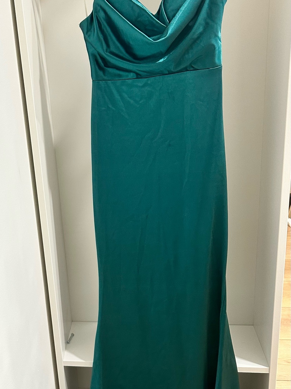 Hello Molly Teal Satin Cowl Neck Maxi Dress